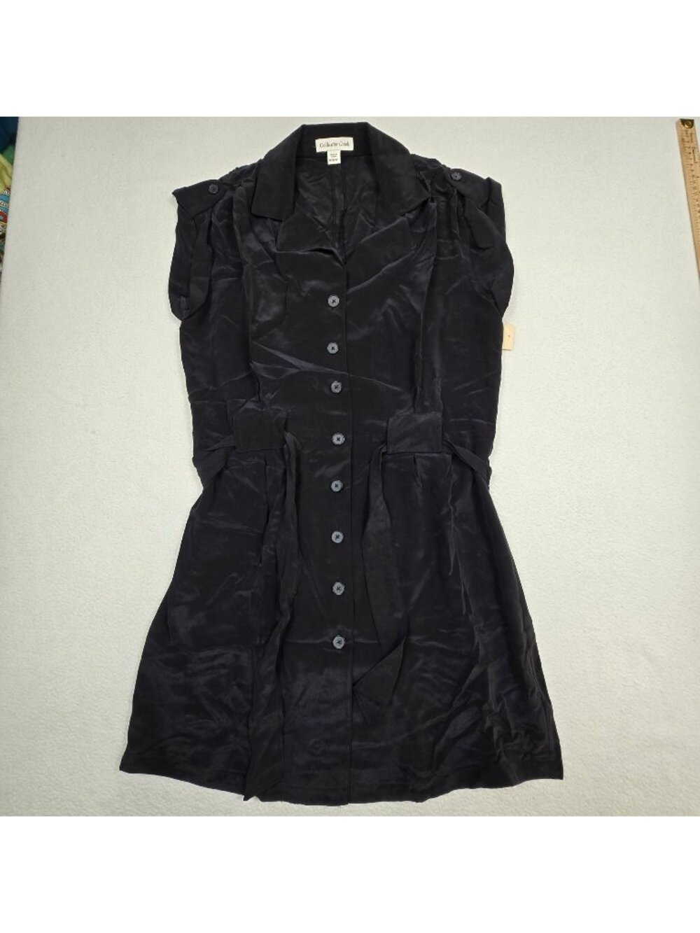 NEW Coldwater Creek M 100% Silk Button Down Shirt Dress Black 8/10
